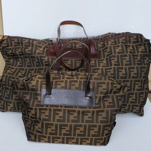 Vintage Zucca Fendi Black Brown Luggage Overnight Weekend Set Of Two Tote Bags